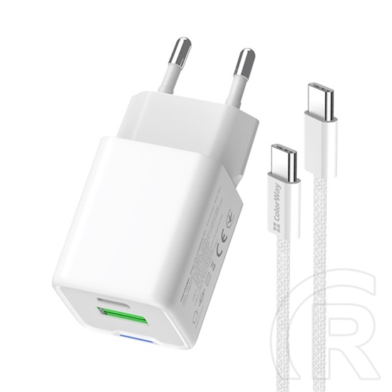 ColorWay AC töltő GaN Mini 30W (Type-C PD + USB A, PD 3.0, PPS, QC4.0, Type-C kábel, CW-CHS053PDC-WT, fehér)