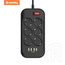 ColorWay CW-CHE64B túlfeszültségvédő elosztó (kapcsolóval, 6 aljzat, 4x USB, 2 m, fekete)