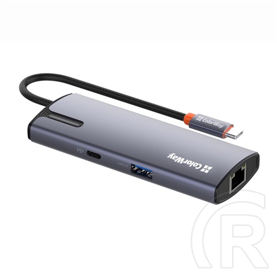 ColorWay CW-HUB03 USB-C dokkoló 6 az 1-ben (USB-C PD 100W, 3x USB 3.0, 1x USB 2.0, RJ45 Gigabit, sötétszürke)