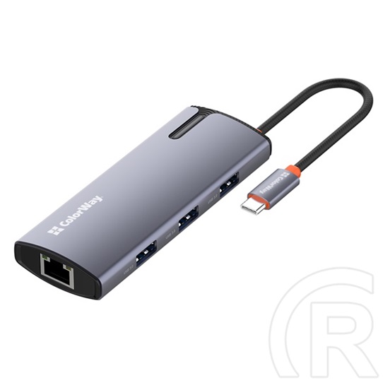 ColorWay CW-HUB03 USB-C dokkoló 6 az 1-ben (USB-C PD 100W, 3x USB 3.0, 1x USB 2.0, RJ45 Gigabit, sötétszürke)