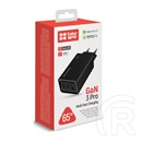 ColorWay GaN3 Pro Power Delivery töltő (65W, USB-A + 2× USB Type-C, PD 3.0, fekete)