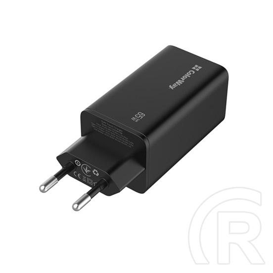 ColorWay GaN3 Pro Power Delivery töltő (65W, USB-A + 2× USB Type-C, PD 3.0, fekete)