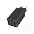 ColorWay GaN3 Pro Power Delivery töltő (65W, USB-A + 2× USB Type-C, PD 3.0, fekete)