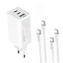 ColorWay GaN Mini AC töltő 65W (2x USB-C, 1x USB-A, PD/PPS, Type-C és Lightning kábel, fehér)