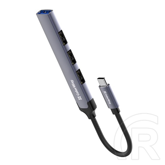 ColorWay USB-C elosztó CW-HUB04 (1x USB A 3.0, 3x USB A 2.0, USB-C bemenet, 0,12 m kábel, sötétszürke)
