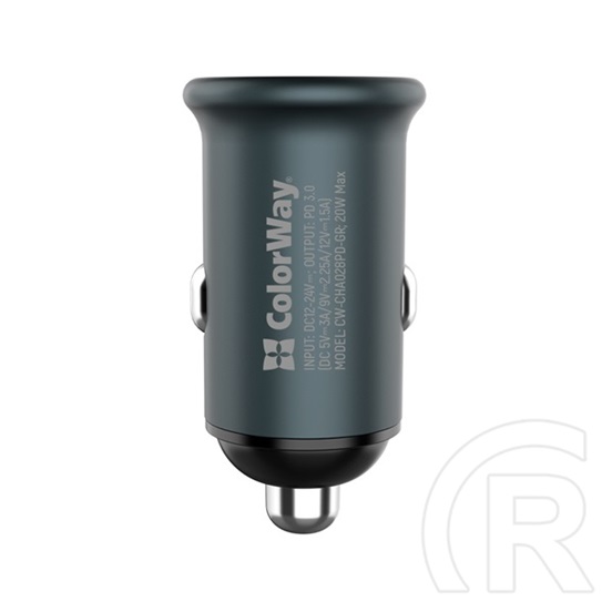 ColorWay autós töltő CW-CHA028PD-GR (1x USB-C PD 20W, 3A, bemenet 12-24V, szürke)