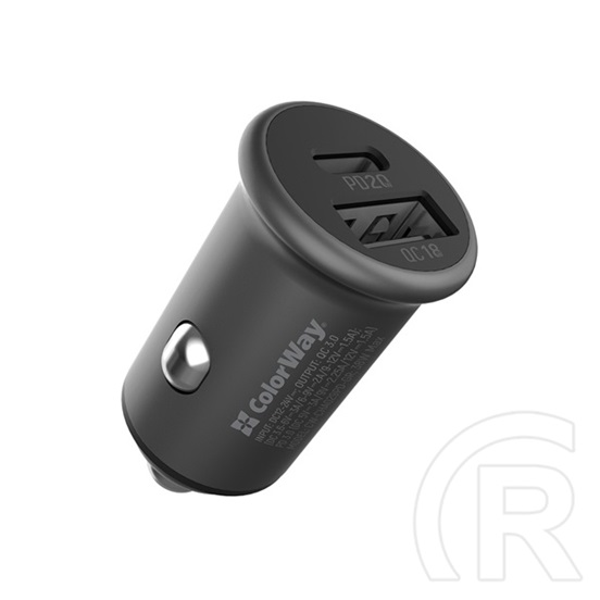 ColorWay autós töltő CW-CHA029PD-GR (2x USB, Type-C PD20W + USB QC3.0, 38W, szürke)