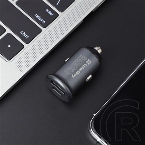 ColorWay autós töltő CW-CHA029PD-GR (2x USB, Type-C PD20W + USB QC3.0, 38W, szürke)