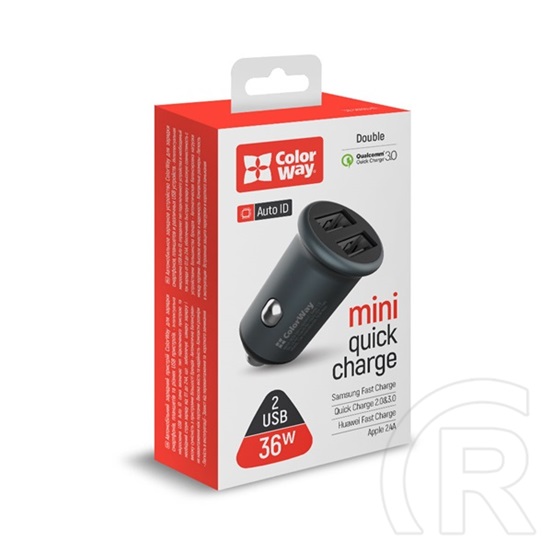ColorWay autós töltő CW-CHA036Q-GR (2xUSB, Quick Charge 3.0, 36W, szürke)