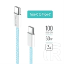 Colorway USB-C adat- és töltőkábel (C dugó / C dugó, PD 60W, 1 m, fonott nejlon, kék)