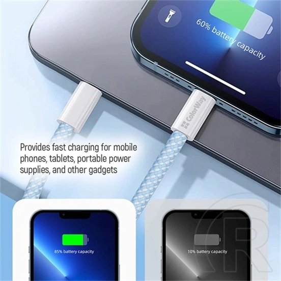 Colorway USB-C adat- és töltőkábel (C dugó / C dugó, PD 60W, 1 m, fonott nejlon, kék)