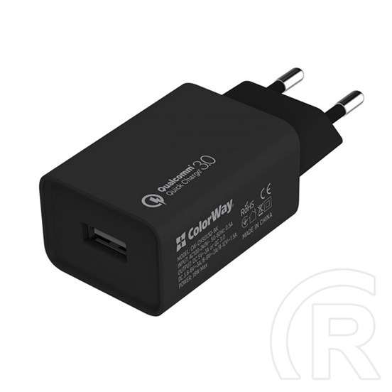 Colorway USB töltő adapter (1x USB, Quick Charge 3.0, 18W, max 3A, Huawei SCP, QC2.0, QC3.0, Samsung AFC kompatibilis, f