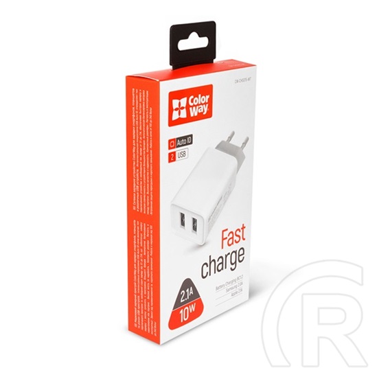 Colorway USB töltő adapter (2xUSB, Auto ID, 2.1A, 10W, fehér, CW-CHS015-WT)