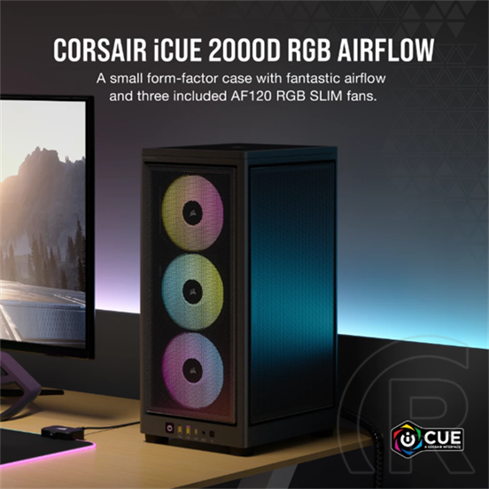 Corsair 2000D RGB Airflow ház (Mini-ITX, fekete)