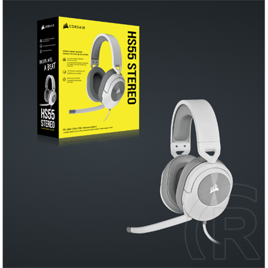 Corsair HS55 vezetékes fejhallgató sztereo (mikrofon, 3,5mm jack, 50mm meghajtó, 1,8m kábel, fehér)