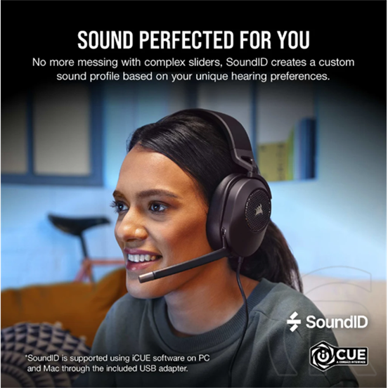 Corsair HS65 Surround vezetékes mikrofonos fejhallgató (Dolby Audio, jack 3,5mm/USB, 50mm, 1,8m kábel, fekete)