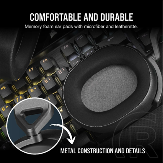 Corsair HS65 Surround vezetékes mikrofonos fejhallgató (Dolby Audio, jack 3,5mm/USB, 50mm, 1,8m kábel, fekete)