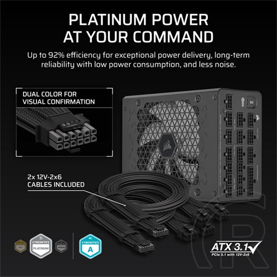 Corsair HX1500i tápegység (1500 W, 80+ Platinum, ATX 3.1, moduláris, 14 cm ventilátor, PCIe 5.1)