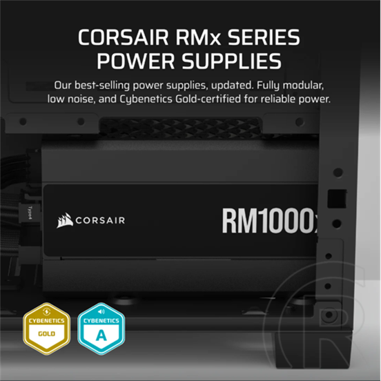 Corsair RM1000x tápegység (1000 W, 80+ Gold, moduláris, ATX 3.1, 14 cm ventilátor)