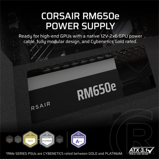 Corsair RM650e tápegység (650 W, 80+ Gold, ATX)