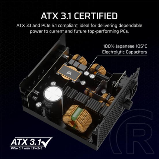 Corsair RM750x tápegység (750 W, 80+ Gold, ATX 3.1, moduláris, PCIe 5.1, 14 cm)