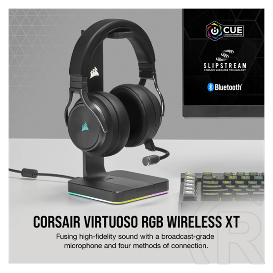 Corsair Virtuoso Wireless XT vezeték nélküli headset (Dolby Atmos, RGB világítás, mikrofon, 50 mm meghajtó, 15 óra üzemi