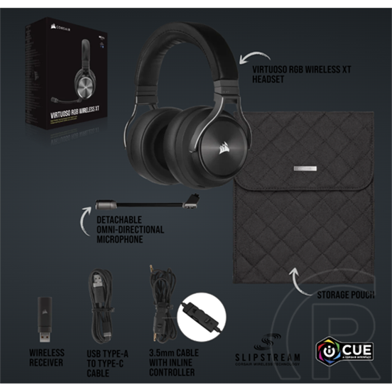 Corsair Virtuoso Wireless XT vezeték nélküli headset (Dolby Atmos, RGB világítás, mikrofon, 50 mm meghajtó, 15 óra üzemi