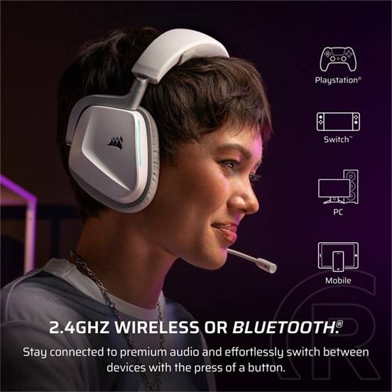 Corsair Void V2 vezeték nélküli gaming fejhallgató (Dolby Atmos, mikrofon, 2.4 GHz vevő, Bluetooth 5.3, 70 óra üzemidő,