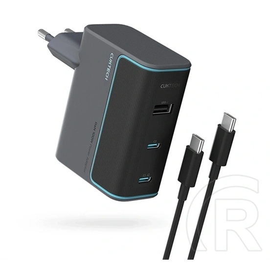 Cuktech hálózati töltő usb+2 type-c aljzat (100w, gan, pd gyorstöltő 3.1 + type-c kábel) fekete