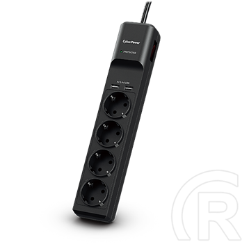 CyberPower túlfeszültségvédő (1,8m, fekete, 4-es, 2xUSB)