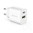 DEVIA SMART hálózati töltő USB+Type-C aljzat (5V/3A, 20W, PD gyorstöltő) fehér