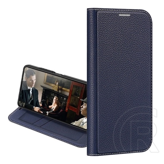 DUX DUCIS Apple iPhone 14 Pro skin x2 tok álló, bőr hatású (flip, közepesen ütésálló, asztali tartó, prémium) sötétkék