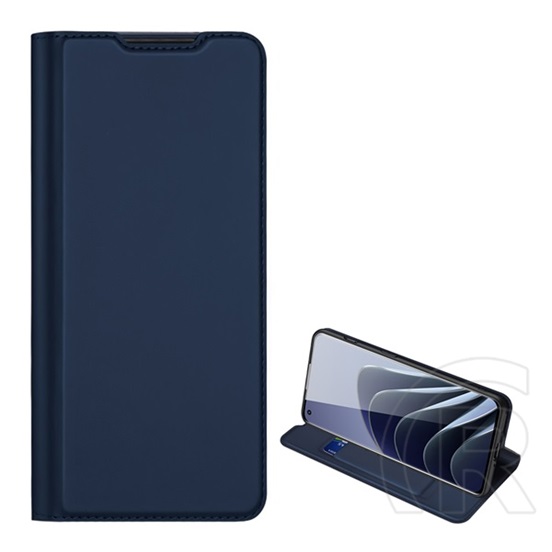 DUX DUCIS OnePlus 10 Pro 5G skin pro tok álló, bőr hatású (flip, bankkártya tartó, asztali tartó funkció) sötétkék
