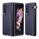 DUX DUCIS Samsung Galaxy Z Fold 4 (SM-F936) venice telefonvédő (valódi bőr hátlap, 3d rombusz minta, prémium) sötétkék