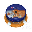 DVD-R Verbatim 4,7 GB 16x Cakebox x25 nyomtatható, matt