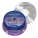 DVD+R Verbatim 8,5 GB 8x Cakebox x25 nyomtatható, matt