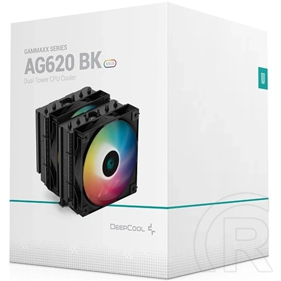 DeepCool AG620 BK ARGB CPU hűtő (2x120 mm ventilátor, PWM, max 1850 rpm, 29,4 dBA, hidraulikus csapágy, fekete)