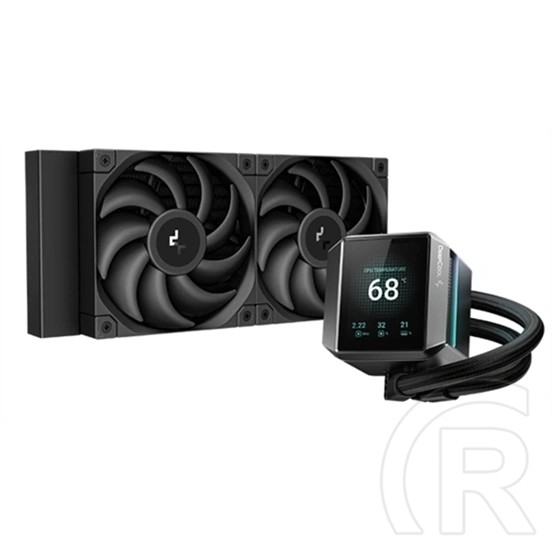 DeepCool Mystique 240 folyadékhűtés (240 mm radiátor, 2x120 mm ventilátor, 2150 rpm, max 36,49 dBA, LED, fekete)