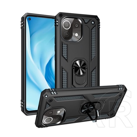 Defender műanyag telefonvédő (közepesen ütésálló, Xiaomi 11 Lite 5G NE szilikon belső, telefontartó gyűrű) fekete