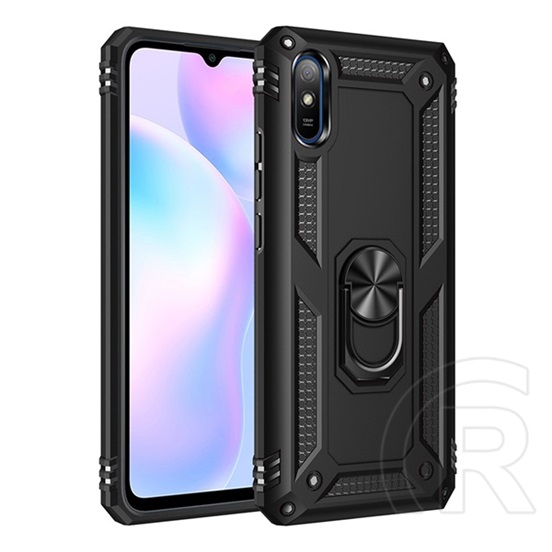 Defender műanyag telefonvédő (közepesen ütésálló, Xiaomi Redmi 9A (Redmi 9 AT) szilikon belső, telefontartó gyűrű)fekete