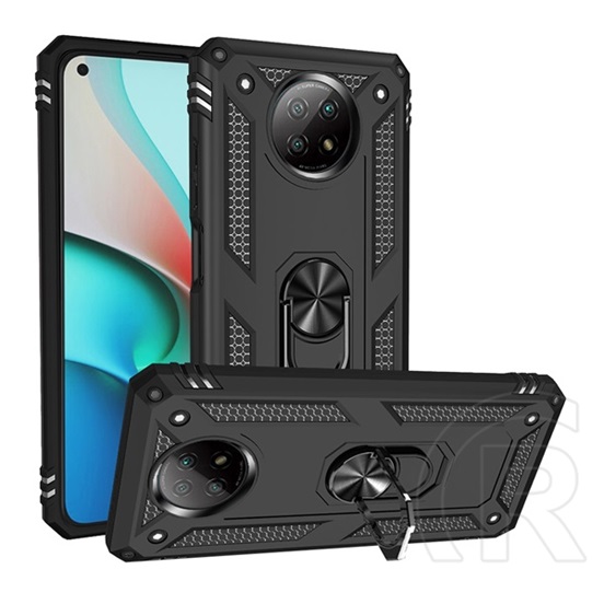 Defender műanyag telefonvédő (közepesen ütésálló, Xiaomi Redmi Note 9T 5G szilikon belső, telefontartó gyűrű) fekete
