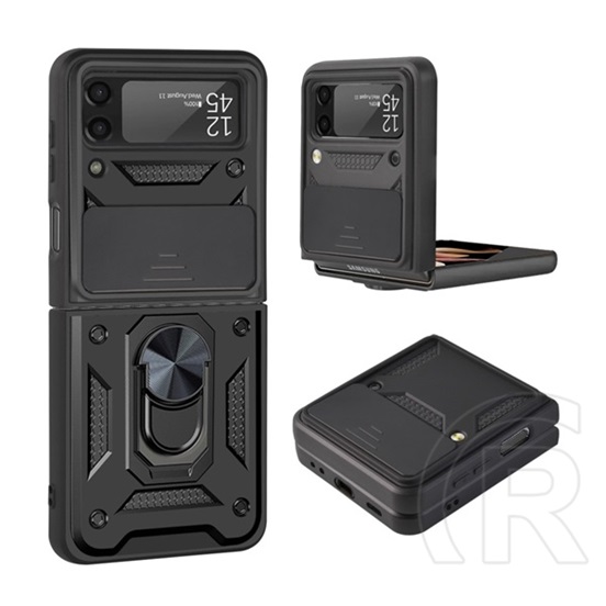 Defender műanyag védő (közepesen ütésálló, Samsung Galaxy Z Flip3 5G (SM-F711) szilikon belső, telefontartó gyűrű)fekete