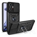 Defender műanyag védő (közepesen ütésálló, Xiaomi 11T Pro szilikon belső, telefontartó gyűrű, kamera védelem) fekete