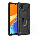 Defender műanyag védő (közepesen ütésálló, Xiaomi Redmi 9C szilikon belső, telefontartó gyűrű, beépített fémlemez)fekete
