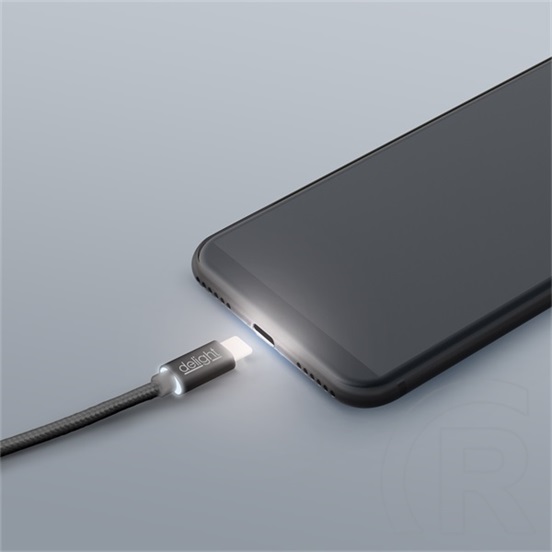 Delight USB 2.0 kábel (A dugó / C dugó, 1 m, LED, fekete)