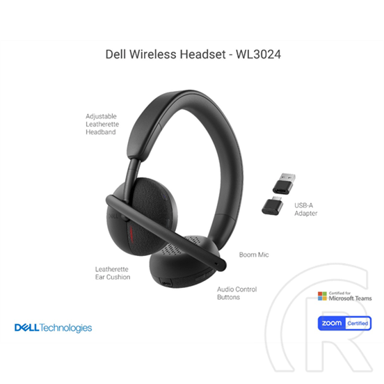 Dell WL3024 bluetooth fejhallgató sztereo (v5.3, mikrofon, fekete)