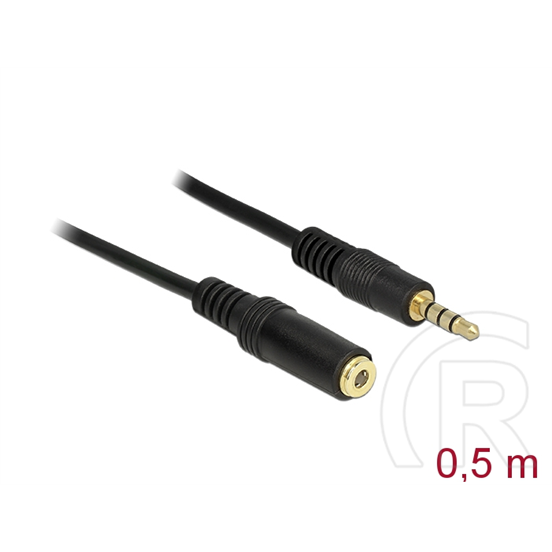 Delock 3,5 mm jack hosszabbító kábel (4 pin, fekete, 0,5 m)