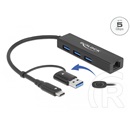 Delock 3 Port USB 3.2 Gen 1 Hub + Gigabit LAN USB Type-C vagy A-típusú USB konnektorral