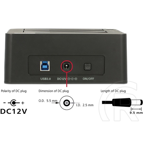 Delock HDD dokkoló dual (2,5" / 3,5", SATA3, USB 3.0)