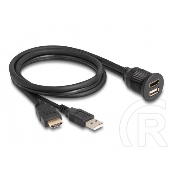 Delock HDMI 2.0 USB-A 2.0 -> HDMI 2.0 USB-A 2.0 M/F adatkábel hosszabbító 1m fekete
